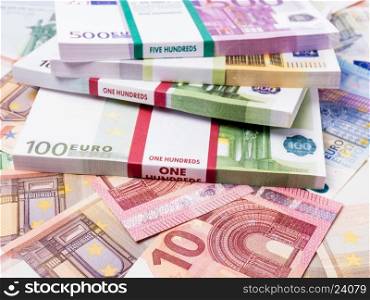 Euro banknotes. Many Euro banknotes