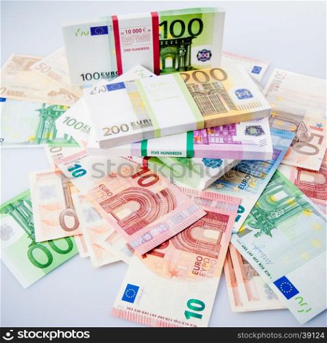 Euro banknotes. Many Euro banknotes