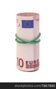 euro banknotes with a rubber band