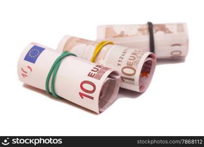 euro banknotes with a rubber band