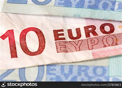 Euro banknotes with shallow depth of field and selective focus