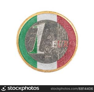 Euro coin, 1 euro, isolated on white, flag of Italy