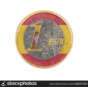 Euro coin, 1 euro, isolated on white, flag of Spain