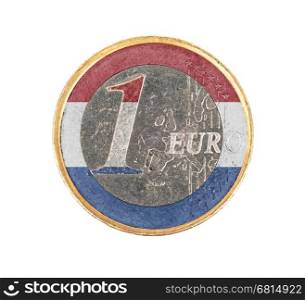 Euro coin, 1 euro, isolated on white, flag of the Netherlands