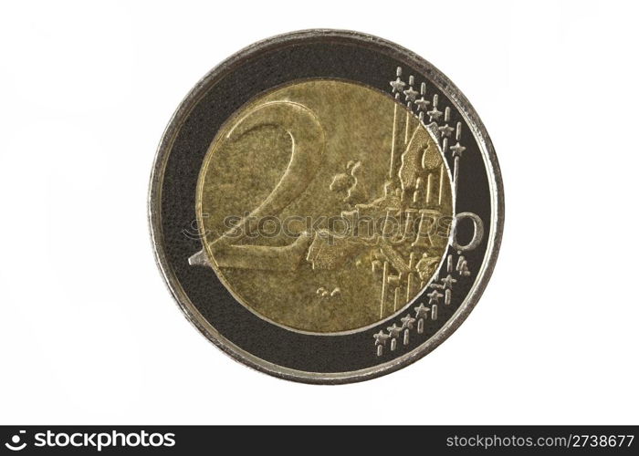 Euro coin closeup on white background
