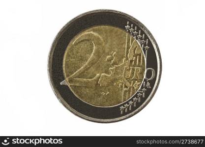 Euro coin closeup on white background