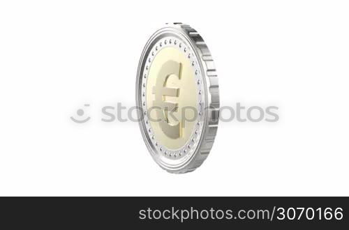 Euro coin spin on white background