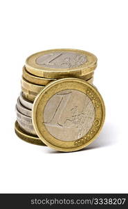 Euro coins closeup on white background