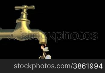 Euro coins falling out of a tap