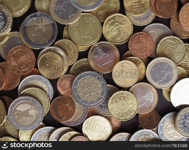 Euro coins money (EUR), currency of European Union useful as a background. Euro coins, European Union background