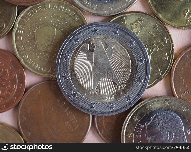 Euro coins money (EUR), currency of European Union useful as a background. Euro coins, European Union as background