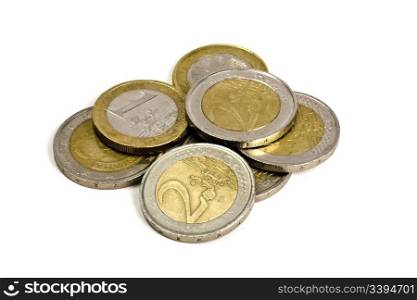Euro coins on white background