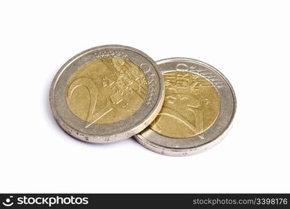 Euro coins on white background