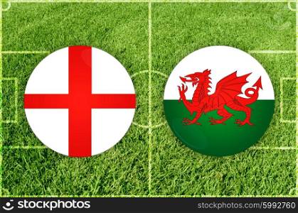 Euro cup match England against Wales. Football match symbols