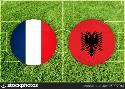 Euro cup match France against Albania. Football match symbols