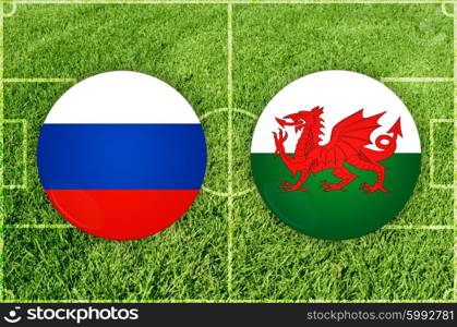 Euro cup match Russia against Wales. Football match symbols