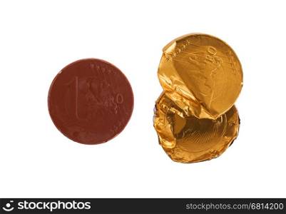 Euro currency, chocolate coins, isolated on white