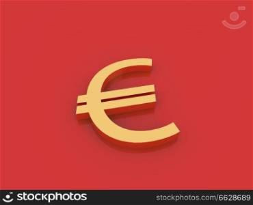 Euro Currency sign on a red background. 3d rendering illustration.. Euro Currency sign on a red background. 