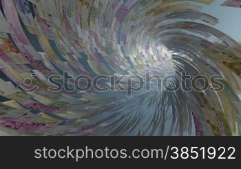 Euro currency tunnel fly through, light bloom, Alpha