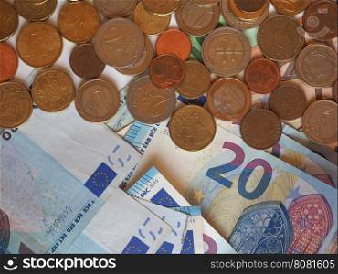Euro (EUR) notes and coins, European Union (EU). Euro (EUR) banknotes and coins, currency of European Union (EU) useful as a background