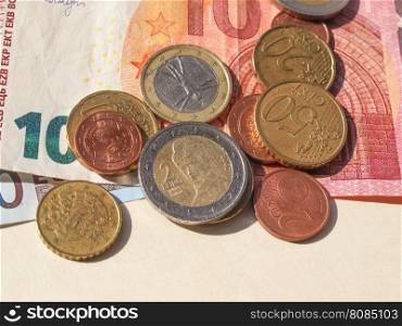 Euro (EUR) notes and coins, European Union (EU). Euro (EUR) banknotes and coins, currency of European Union (EU)