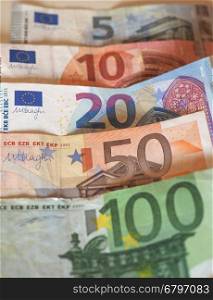 Euro (EUR) notes, European Union (EU). Euro (EUR) banknotes, currency of European Union (EU) - Five, Ten, Twenty, Fifty, One Hundred tender