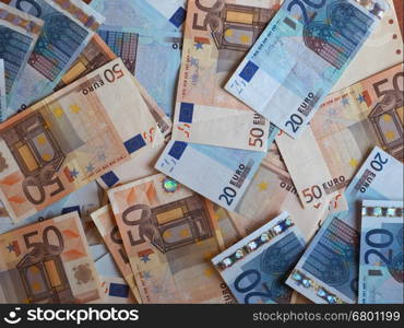 Euro (EUR) notes, European Union (EU). Euro (EUR) banknotes, currency of European Union (EU)