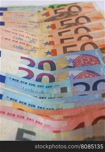 Euro (EUR) notes, European Union (EU). Euro (EUR) banknotes, currency of European Union (EU)