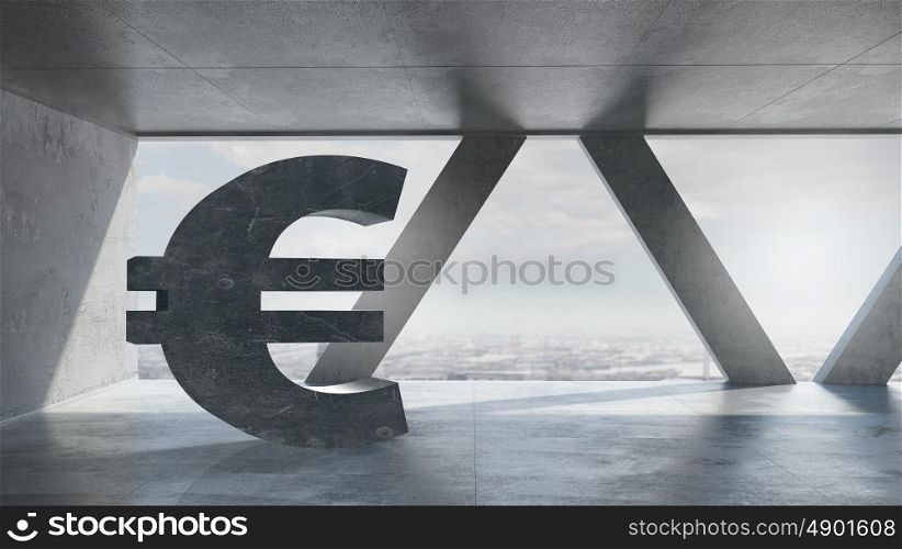Euro financial concept. Euro currency symbol in modern office interior