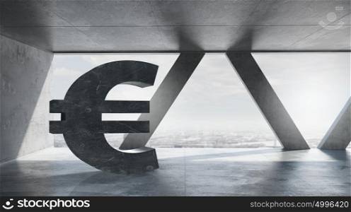 Euro financial concept. Euro currency symbol in modern office interior
