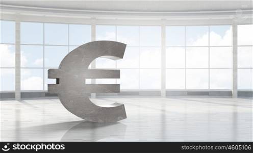 Euro financial concept. Euro currency symbol in modern office white interior