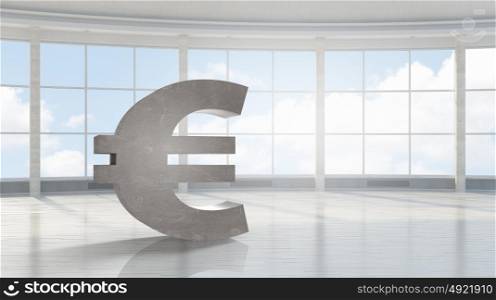 Euro financial concept. Euro currency symbol in modern office white interior