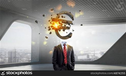 Euro headed man. Money concept with businessman and euro sign instead of his head