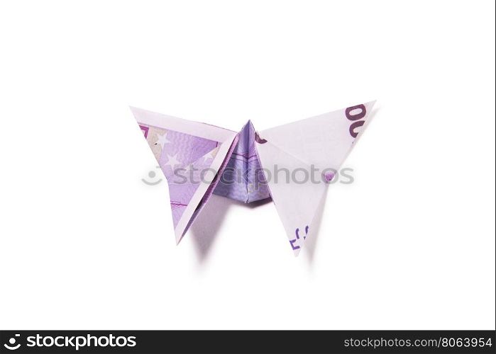 euro in the form of butterflies. Origami butterfly made out of euro bills