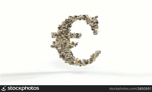 Euro made of coins exploding against white, Alpha