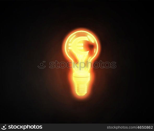 Euro making idea. Glowing light bulb with euro symbol inside