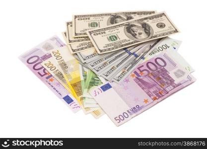Euro Money And Dollars isolated on white