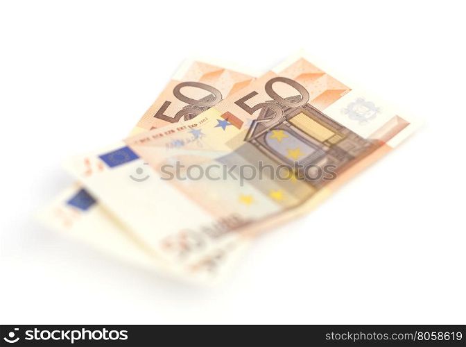 Euro money banknotes isolated on white background. Blurred concept