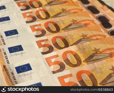 Euro notes, European Union. Fifty Euro banknotes money (EUR), currency of European Union