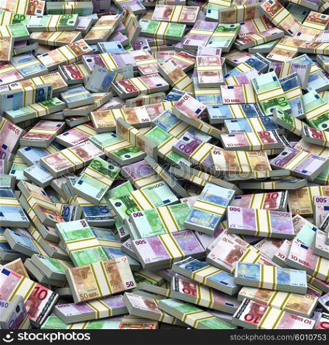 Euro packs pile background. Financial concept. 3d