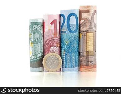 euro rolled bills and coin