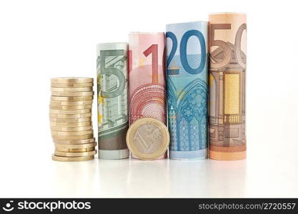 euro rolled bills and coin