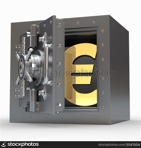 Euro sign in vault on white isolated background. 3d