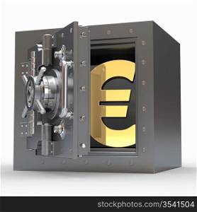 Euro sign in vault on white isolated background. 3d