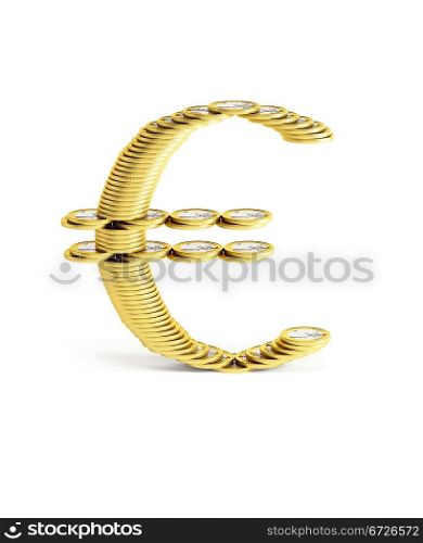 euro sign made of coins, isolated 3d render