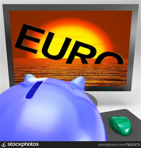 Euro Sinking On Monitor Shows Financial Risk Or Decrease