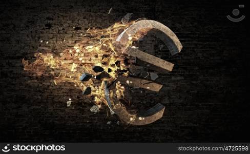 Euro symbol in fire. Conceptual background image with euro symbol in fire flames