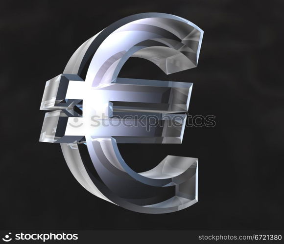 euro symbol in transparent glass - 3d made