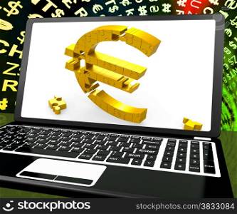 . Euro Symbol On Laptop Shows Ecommerce And European Finances