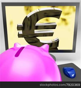 Euro Symbol On Monitor Showing European Wealth And Savings